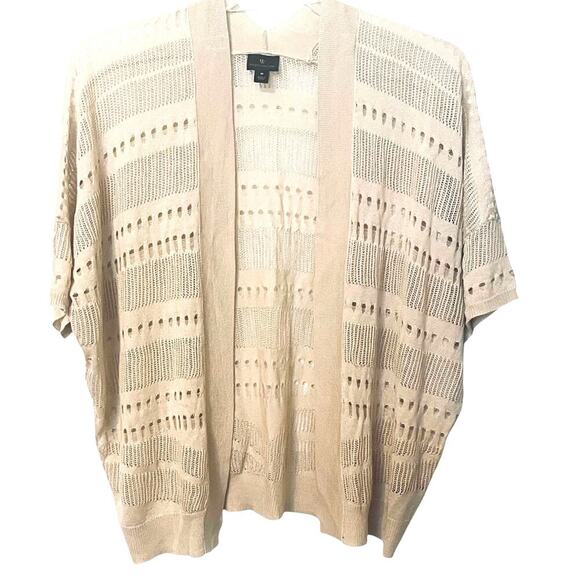 WORTHINGTON OPEN-FRONT SWEATER 3/4 RAGLAN SLV, WOMENS, M, CREAM WITH PINK HUE - Picture 1 of 10